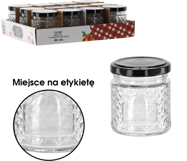 Szklany słoik 80 ml z czarną metalową zakrętką