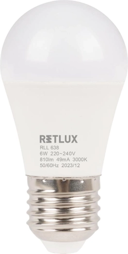 Żarówka LED RETLUX mini globe E27 6 W, ciepła biel