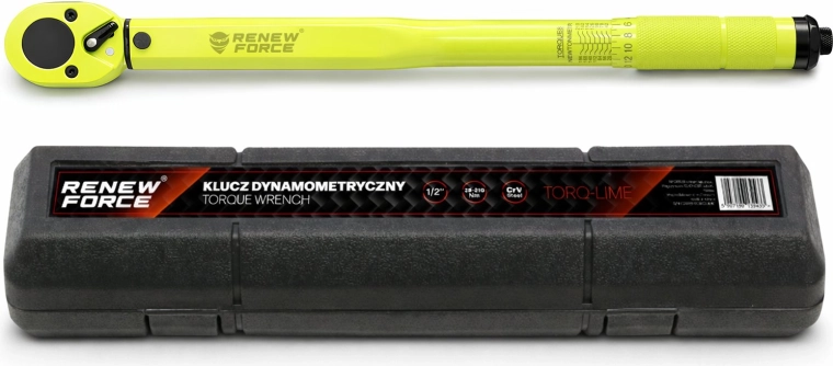 Klucz dynamometryczny RENEW FORCE 1/2" 28–210 Nm z zestawem