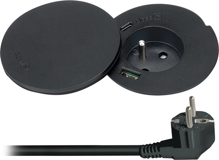 Solight wbudowane gniazdo do stołu z USB-A/USB-C i ładowaniem bezprzewodowym 10 W, obrotowa pokrywa, czarne - 1 szt.