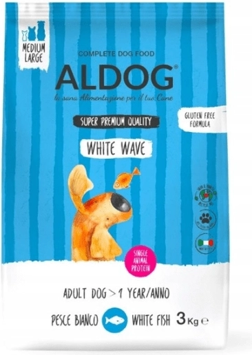 Aldog White Wave karma dla dorosłych psów M/L z białą rybą 3 kg