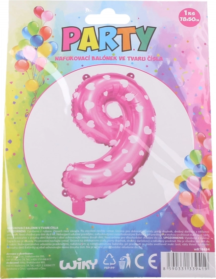 Nadmuchiwany balon cyfra 9 różowy z serduszkami