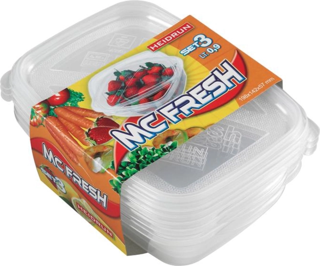 Plastowe pojemniki HEIDRUN McFresh 0,9 l, zestaw 3 szt.