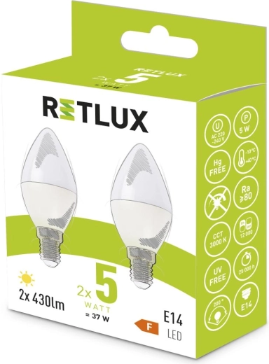 Retlux Żarówka LED C37 E14 ciepła biel 5 W - 2 szt.