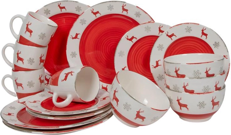 Zestaw naczyń stołowych z bożonarodzeniowym motywem, 16 szt.