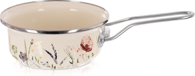 Emaliowany rondel kremowy z motywem maków 16 cm, 950 ml