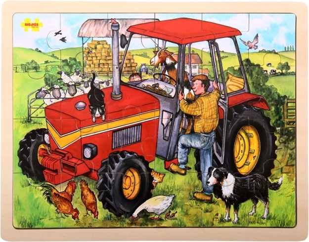 Drewniane puzzle traktor 24 elementów BIGJIGS TOYS