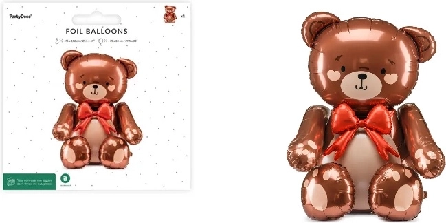 Stojący balon foliowy Miś z czerwoną kokardą 75 × 84 cm