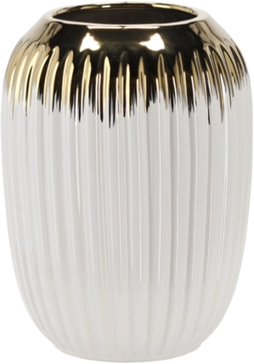 Wazon ceramiczny 15 × 15 × 20 cm biało‑złoty