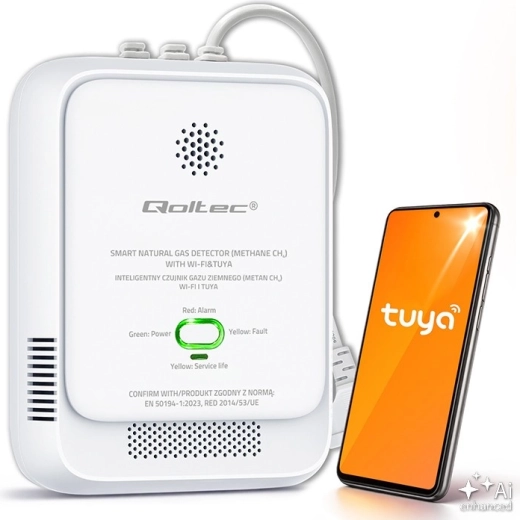 Inteligentny detektor wycieku gazu ziemnego CH4 z Wi‑Fi TUYA i alarmem LED 85 dB