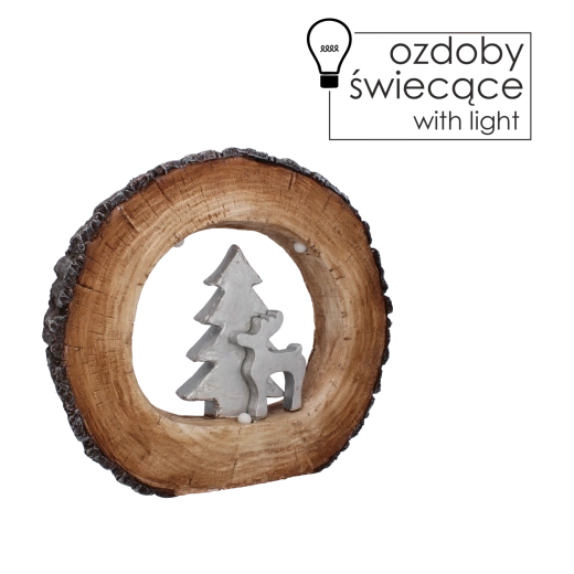 Świąteczna figurka LED – choinka i renifer na pieńku 38 × 7 × 34 cm