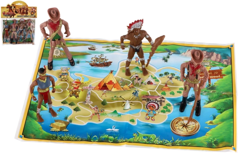 Figurki Indian i kowbojów z mapą 6 cm (plastik)