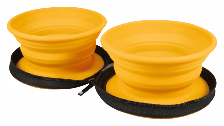 Podwójna miska turystyczna dla psów i kotów KiwiWalker, pomarańczowa, 2 szt.