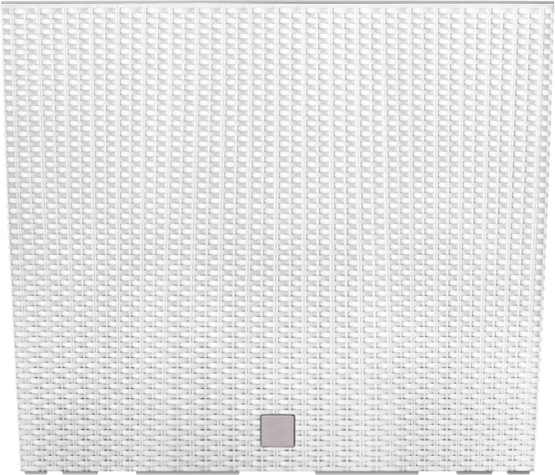 Wysoka plastikowa donica z rattanowym wyglądem i wkładem, biała 58 × 18 × 49,8 cm