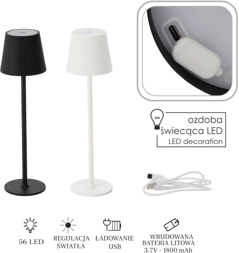 Dotykowa stołowa lampa LED biała / czarna