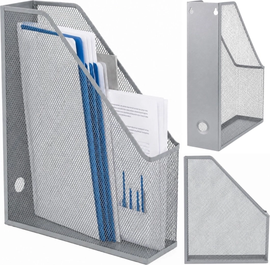 Metalowy stojący organizer na dokumenty A4, srebrny
