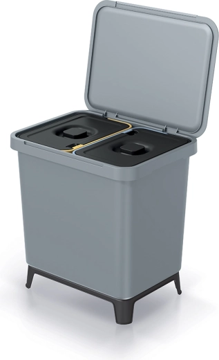 Dwukomorowy kosz do segregacji odpadów 2×10 l, jasnoszary