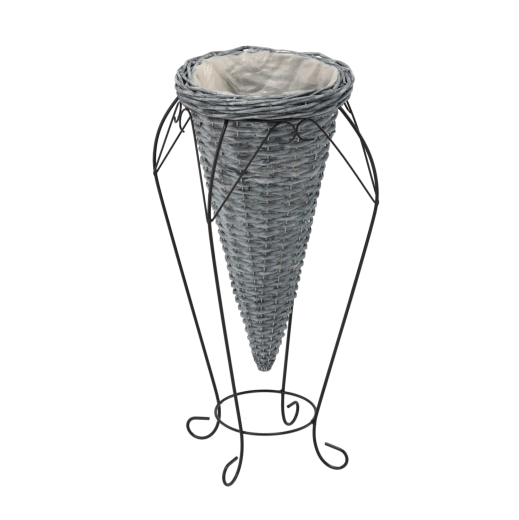 Szary wiklinowy osłonka na doniczkę na nóżkach 58 cm
