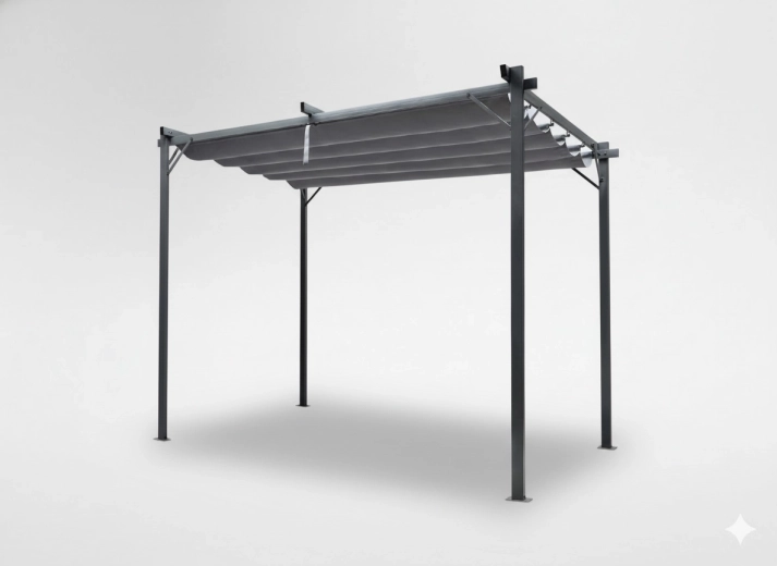 Pergola ogrodowa z rozsuwaną markizą 3 × 3 m, szara