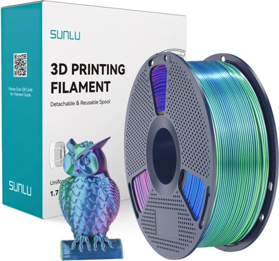 Sunlu PLA+ Silk trójkolorowy filament do druku 3D niebieski–zielony–fioletowy