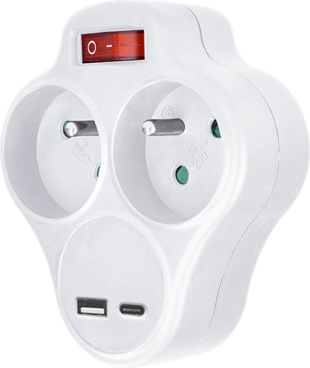Solight rozgałęźnik gniazdowy z gniazdami i szybkim ładowaniem USB 20 W PD, biały