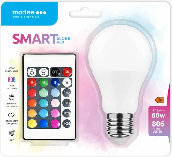 Modee LED inteligentna żarówka A60 9,4 W E27 RGB-W 806 lm z pilotem