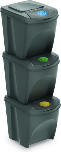 Zestaw 3 koszy do segregacji odpadów Sortibox, szary kamień, 3×25 l