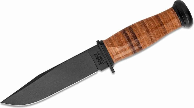 Nóż taktyczny KA-BAR Mark 1, 12,8 cm, czarny, skórzana rękojeść, skórzana pochwa