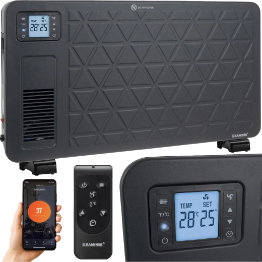 Kaminer Ziflo elektryczny konwektor 2300 W z Wi‑Fi i pilotem, czarny