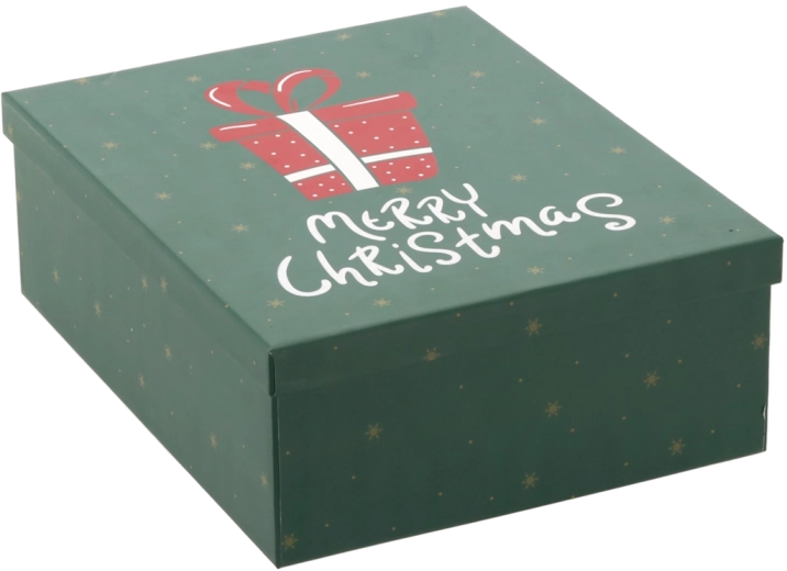 Świąteczne pudełko prezentowe zielone z napisem „MERRY CHRISTMAS” - 1 sztuka