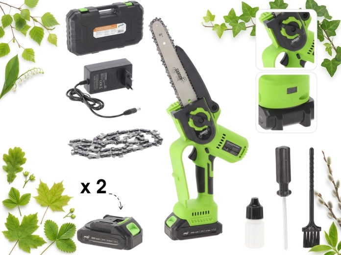 Akumulatorowa mini pilarka łańcuchowa 20 cm, 900 W, 21 V