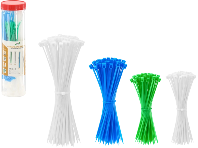 Zestaw opasek zaciskowych w tubie, 200 szt. – mix rozmiarów i kolorów
