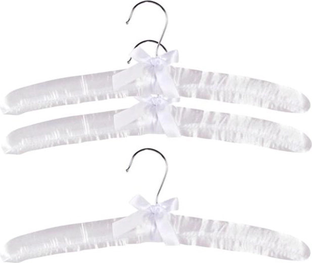 Zestaw satynowych, wyściełanych wieszaków z drewna, białe, 38 × 14 cm (3 szt.)