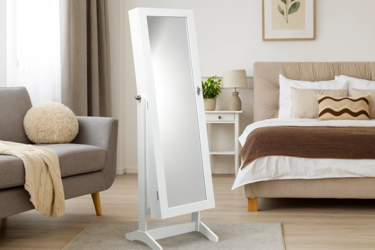 Biała szkatułka na biżuterię z lustrem Grand 41,5 × 36,5 × 147 cm