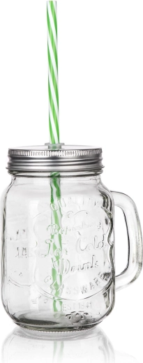 Szklany kubek z pokrywką i słomką 450 ml MADEIRA