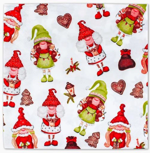 Świąteczne papierowe serwetki z motywem elfików 33 × 33 cm, 3-warstwowe, 20 szt. TORO