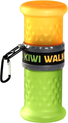 Butelka turystyczna na wodę i karmę 2w1 KIWI WALKER, plastik, niebiesko‑różowa