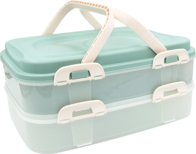 Pojemnik na żywność dwupoziomowy z uchwytami, 40 × 30 × 18 cm, miętowy