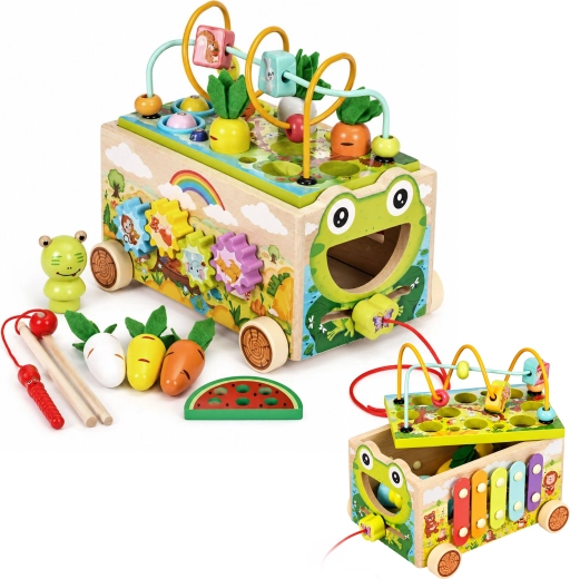 Drewniana wielofunkcyjna kostka aktywności z chodzikiem w kształcie żabki ECOTOYS