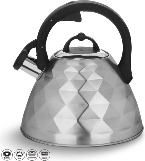Nierdzewny czajnik z gwizdkiem, matowy, 3,4 l