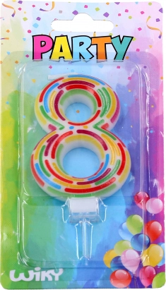 Imprezowa świeczka na tort cyfra 8 ze stojakiem