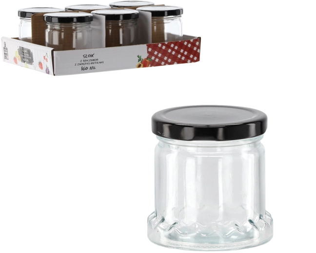 Słoik 160 ml z tłoczeniem i czarną metalową zakrętką