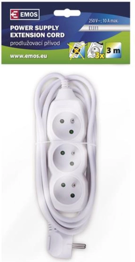 Przedłużacz z 3 gniazdami, 3 m, biały