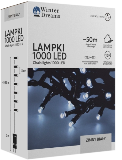 Łańcuch świetlny LED 1000 LED, zimna biel, 50 m