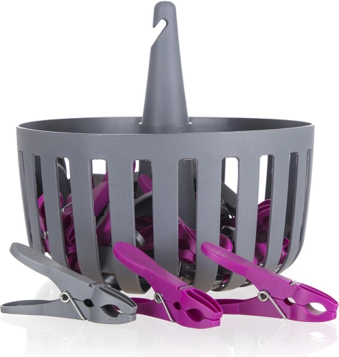 Wiszący koszyk z klamerkami do prania BRILANZ, 30 szt., mix kolorów