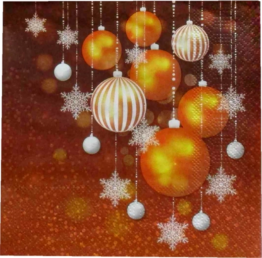 Świąteczne serwetki ze złotymi bombkami 33 × 33 cm, 3-warstwowe - 1 szt.
