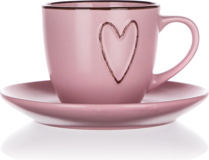 Filiżanka ze spodkiem 260 ml HEART różowa ceramiczna