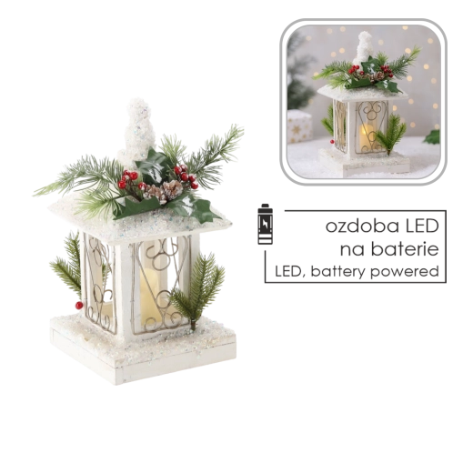 Biała świąteczna latarnia LED ze świeczką 17 × 17 × 32 cm