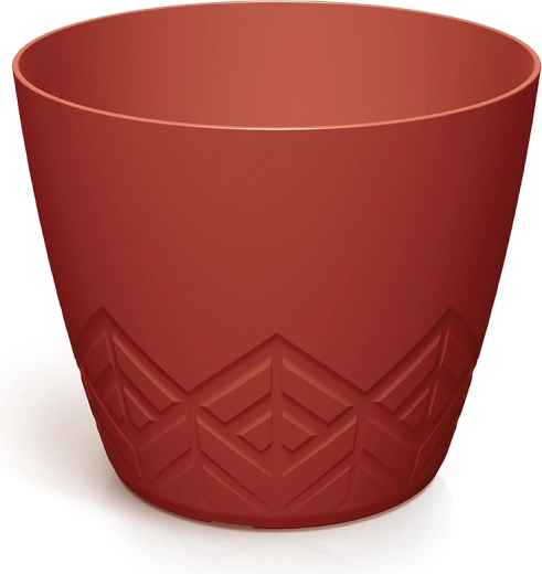 Plastowa doniczka z geometrycznym reliefem 24 cm – retro czerwień