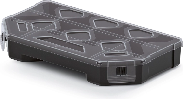Organizer z przegródkami 243 × 142 × 40 mm, czarny z przezroczystą pokrywą